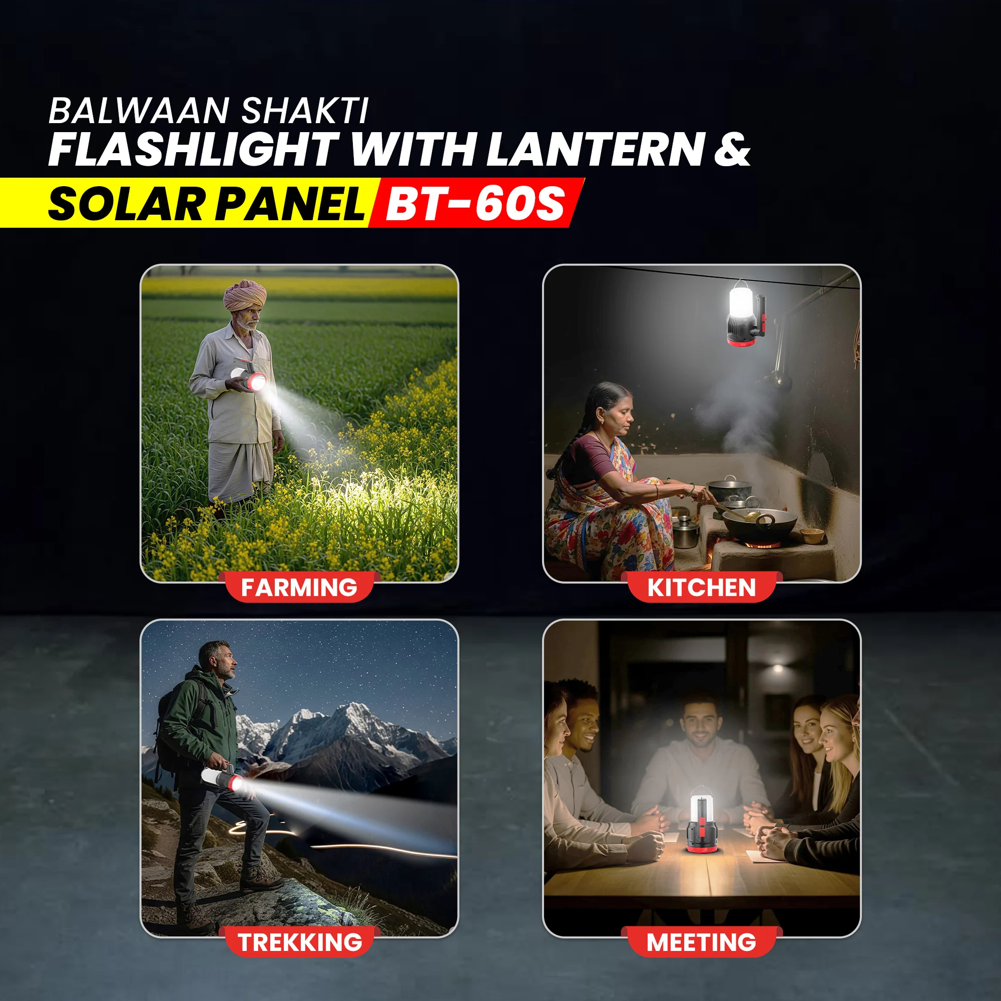 Balwaan Shakti BT-60s 2in1 Flashlight with Lantern and Solar - 5W LED Front Beam with Type-C Charging - photo 6