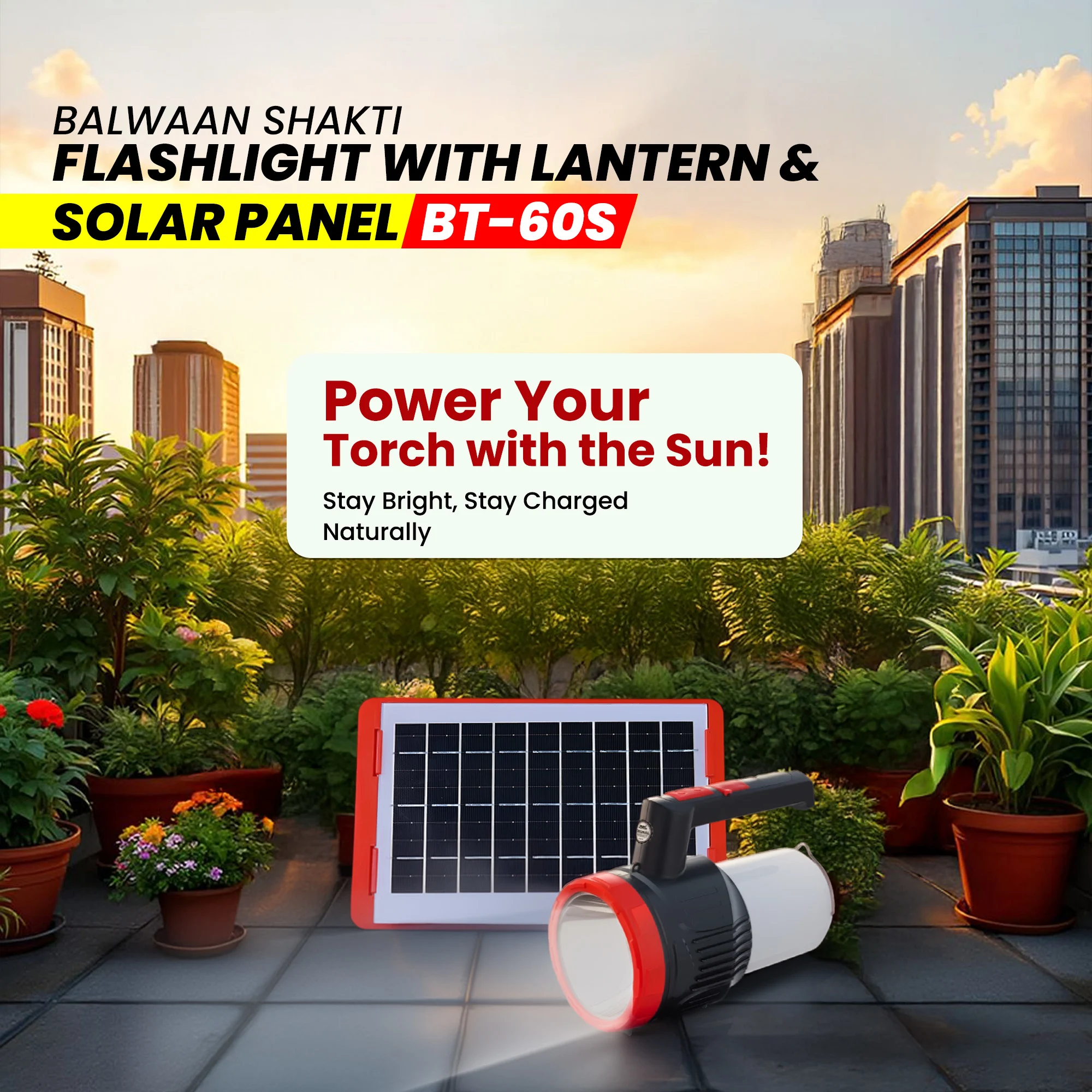 Balwaan Shakti BT-60s 2in1 Flashlight with Lantern and Solar - 5W LED Front Beam with Type-C Charging - photo 7