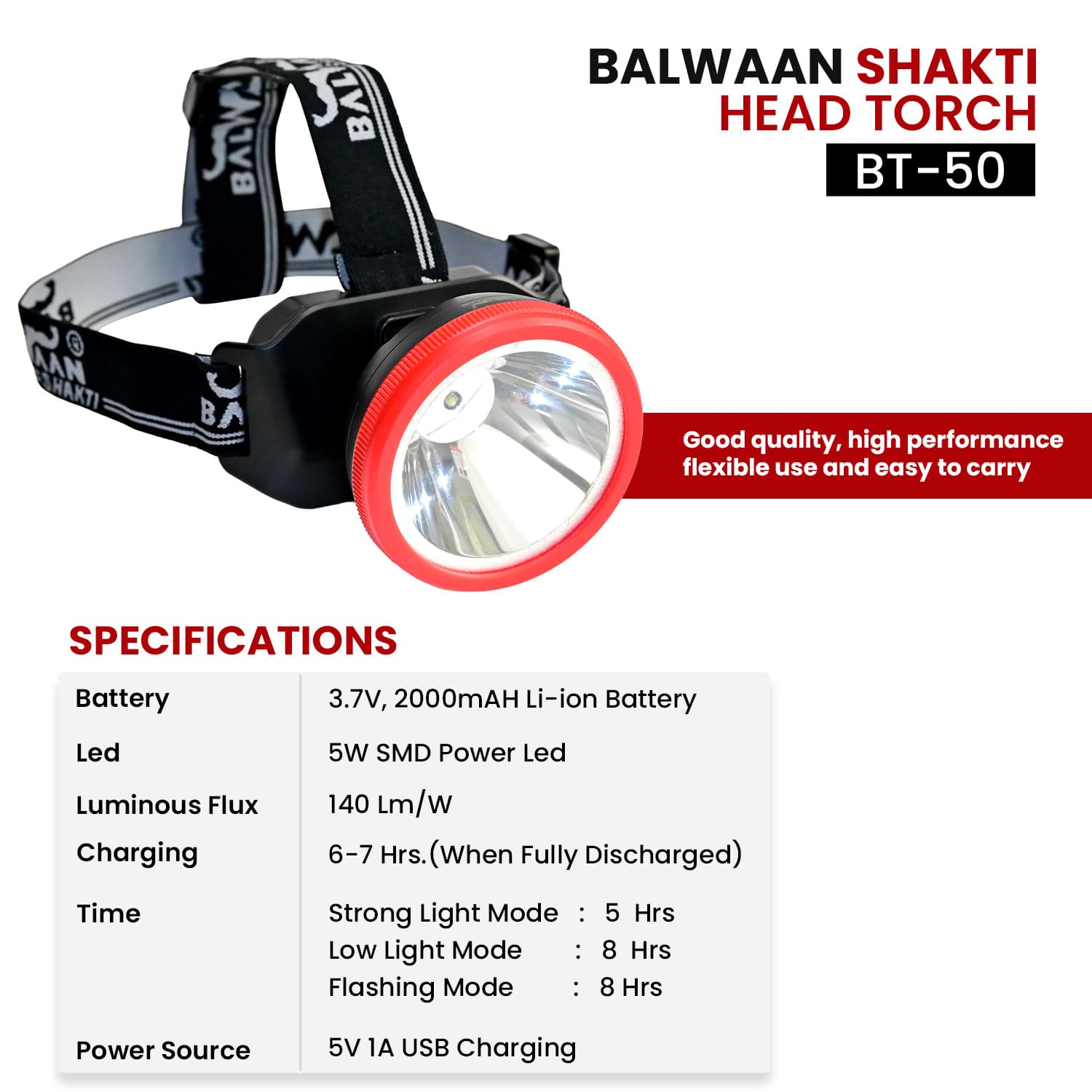Balwaan Shakti LED Flashlight Head Torch - BT-50 - photo 2