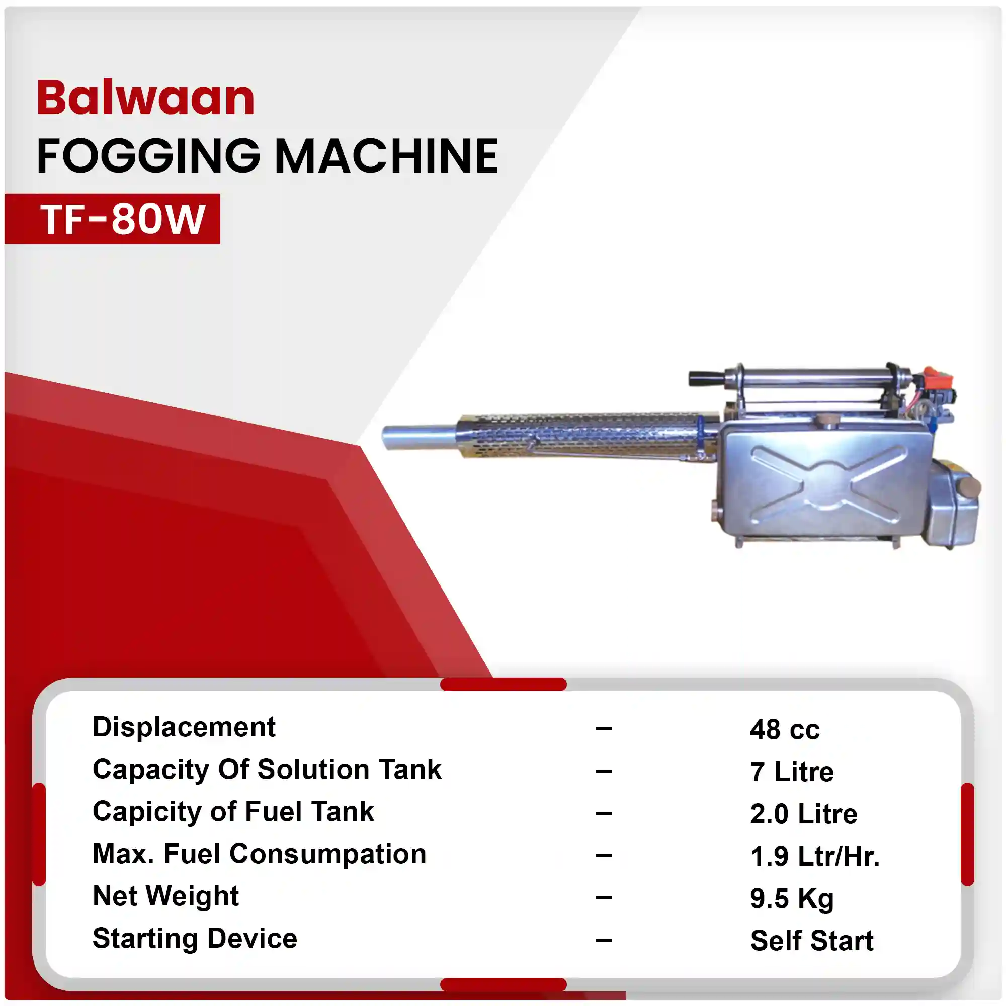 Balwaan TF-80W Thermal Fogging Machine - 7L Chemical Tank - Self Start Portable Fogger - Disinfectant, Pest Control & Commercial Sanitization Machine - photo 3