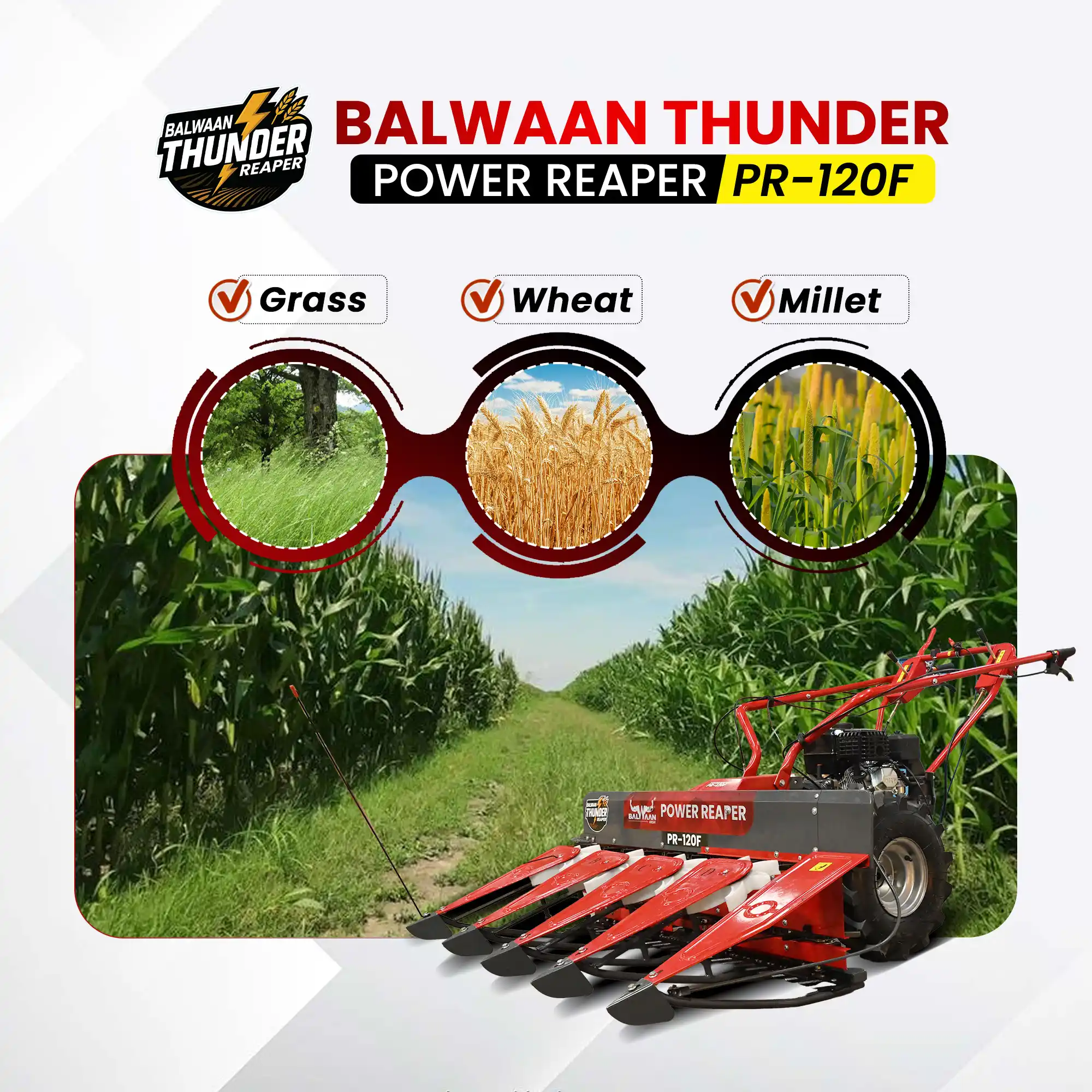 Balwaan Thunder Power Reaper PR-120F - Heavy-Duty 212cc Crop Harvester for Wheat Rice & Millet - photo 4
