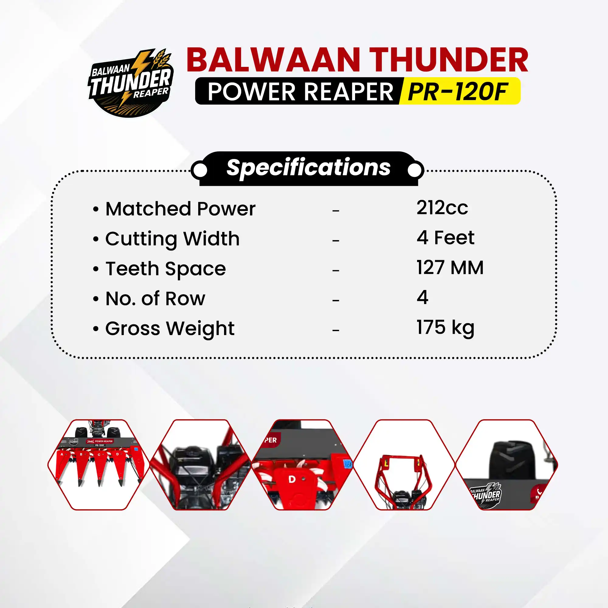 Balwaan Thunder Power Reaper PR-120F - Heavy-Duty 212cc Crop Harvester for Wheat Rice & Millet - photo 5