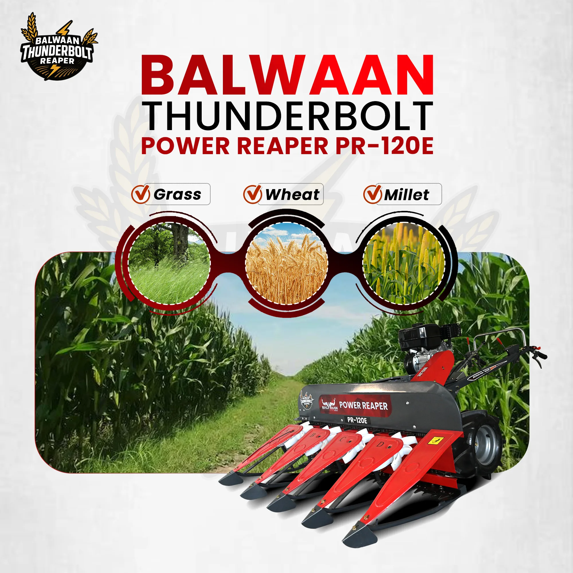Balwaan Thunderbolt Power Reaper (PR-120E) - 212cc 4-Stroke Engine - Low Fuel Consumption & Heavy-Duty Agricultural Reaper - photo 4