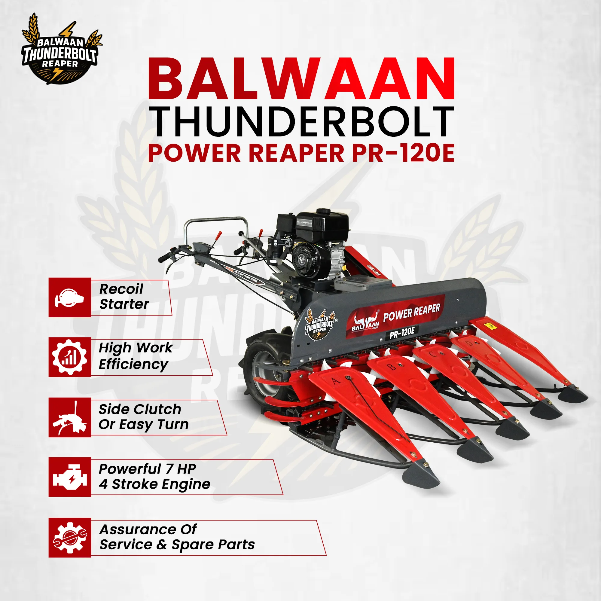 Balwaan Thunderbolt Power Reaper (PR-120E) - 212cc 4-Stroke Engine - Low Fuel Consumption & Heavy-Duty Agricultural Reaper - photo 2
