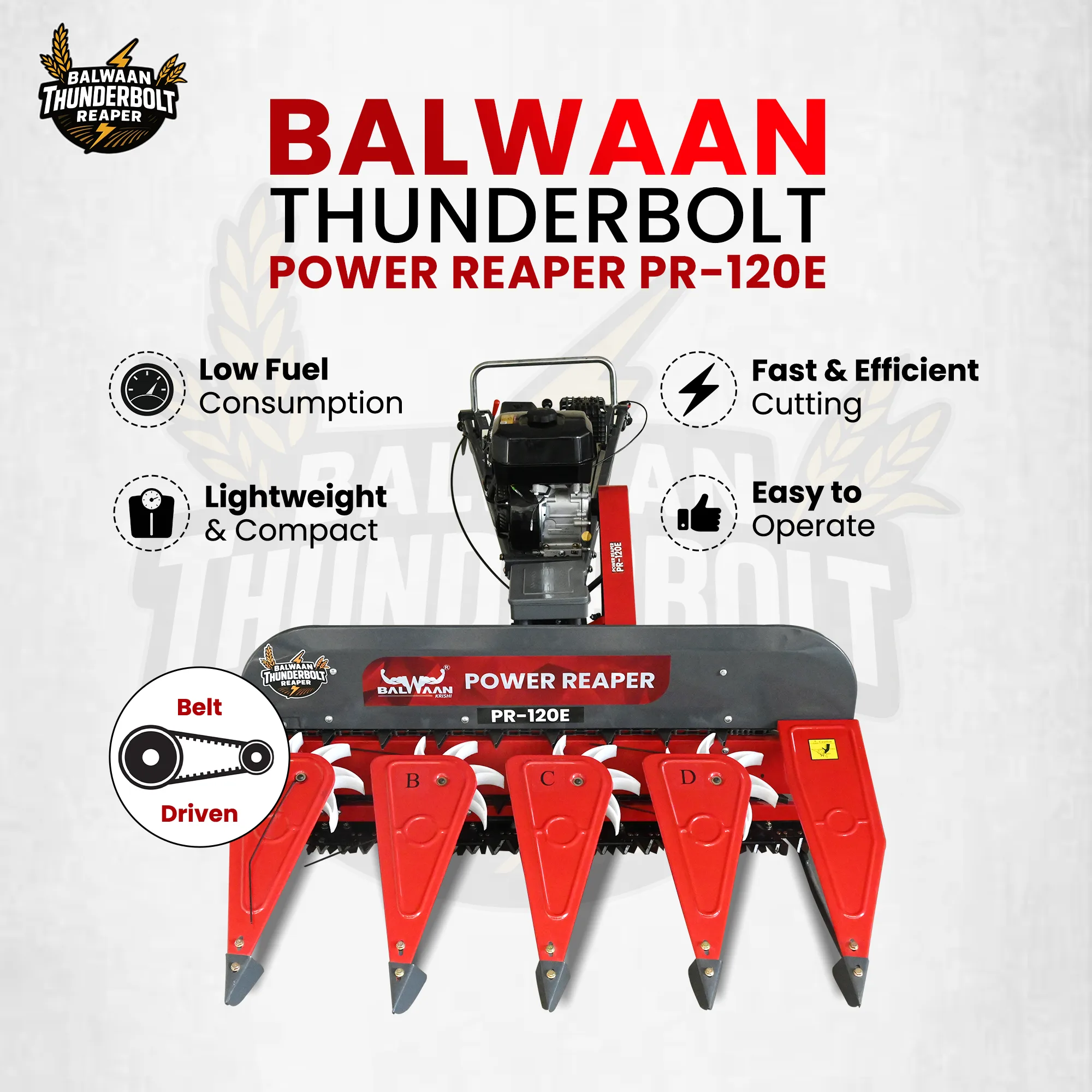 Balwaan Thunderbolt Power Reaper (PR-120E) - 212cc 4-Stroke Engine - Low Fuel Consumption & Heavy-Duty Agricultural Reaper - photo 3