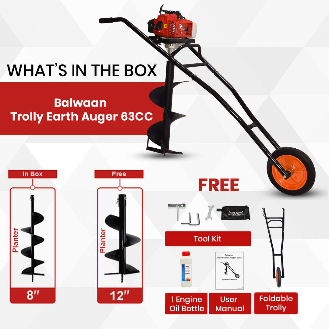 Balwaan Trolly Earth Auger with 8 Inch & 12 Inch Planter - 63cc - photo 5