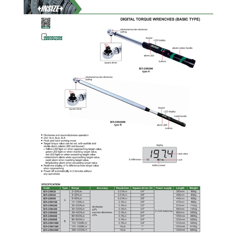 INSIZE IST-33W1000 Digital Torque Wrench 100-1000 N.m - photo 2