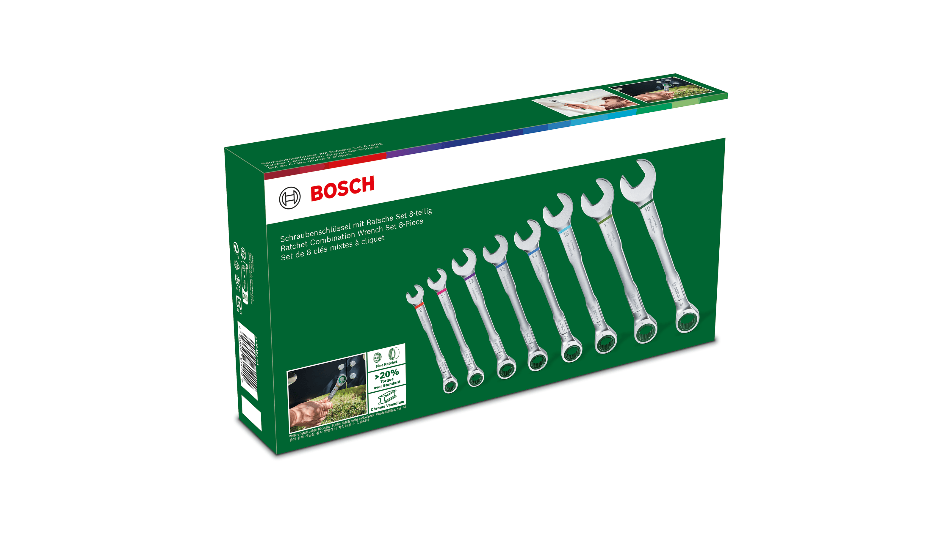 Bosch 1600A027PS Ratchet Combination Wrench Set 8- Pieces - photo 4