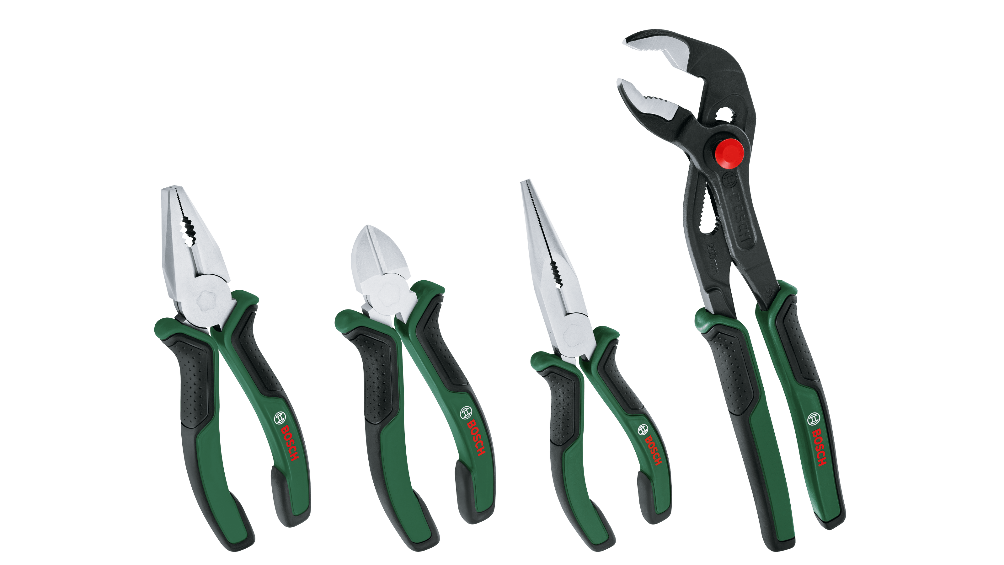 Bosch 1600A02W7K Pliers Set 4- Pieces (Long Nose, Side Cutter, Combination, Water Pump Pliers)