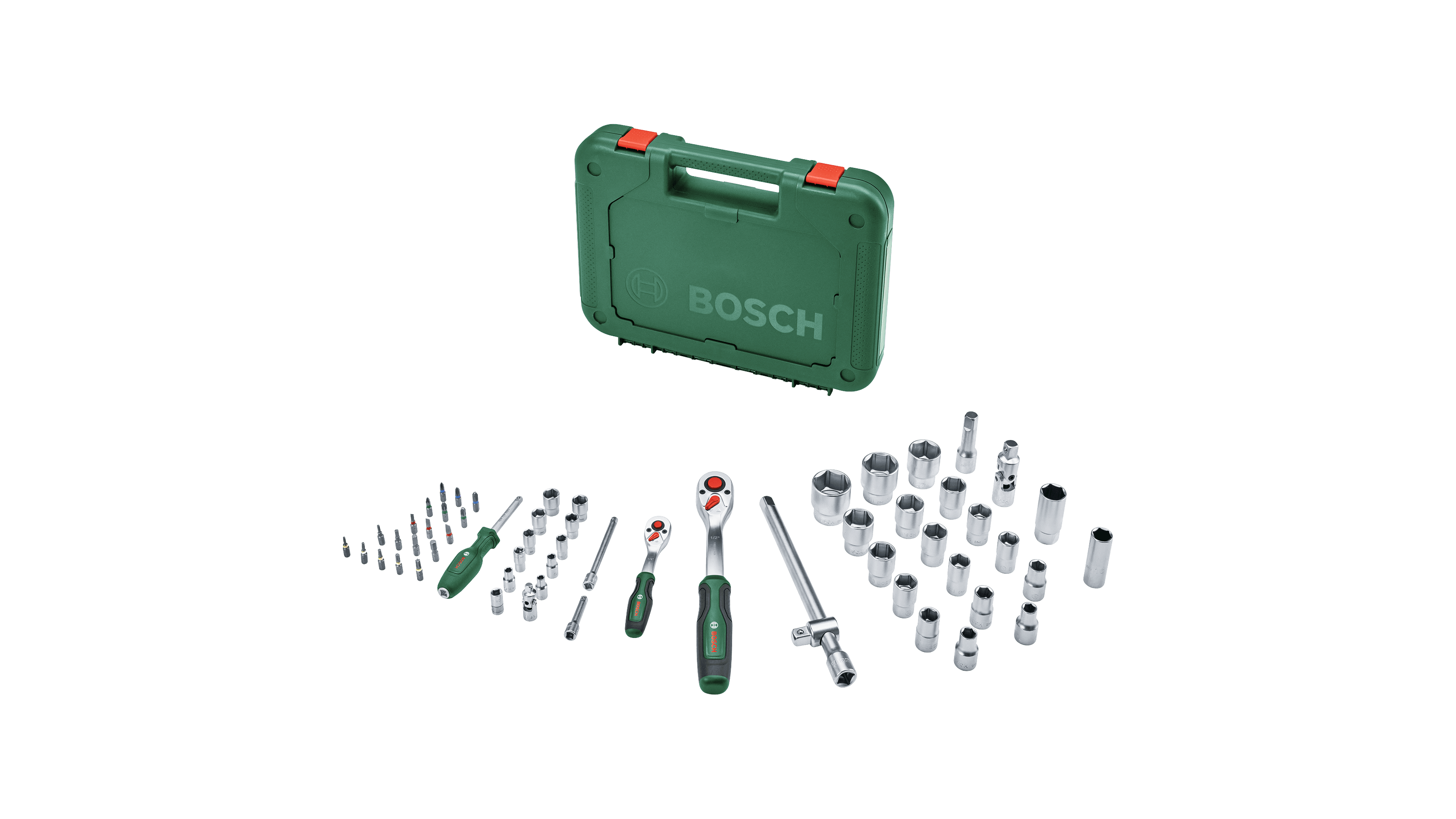 Bosch 1600A02Z9G 1/4" + 1/2" Ratchet Set 57- Pieces