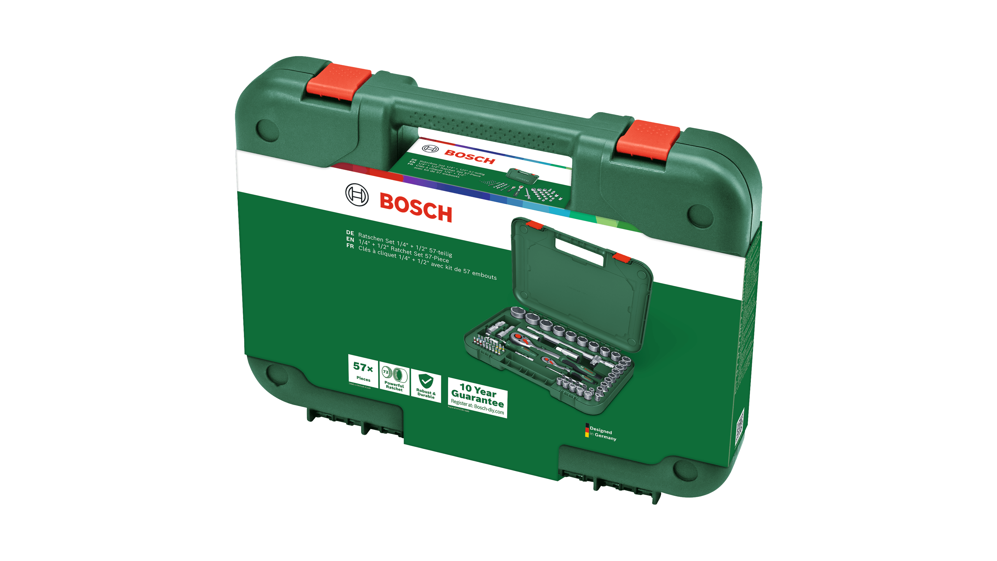 Bosch 1600A02Z9G 1/4" + 1/2" Ratchet Set 57- Pieces - photo 4