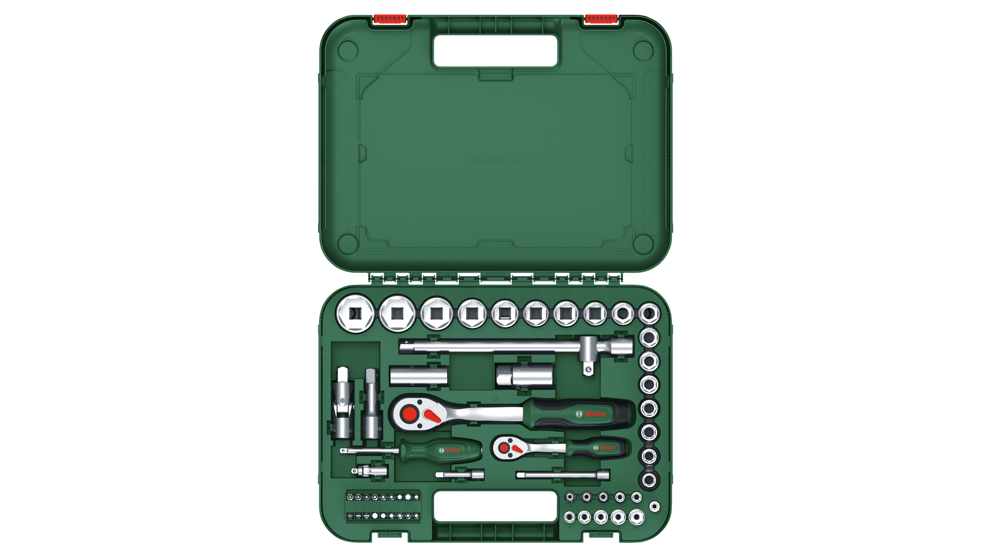 Bosch 1600A02Z9G 1/4" + 1/2" Ratchet Set 57- Pieces - photo 3