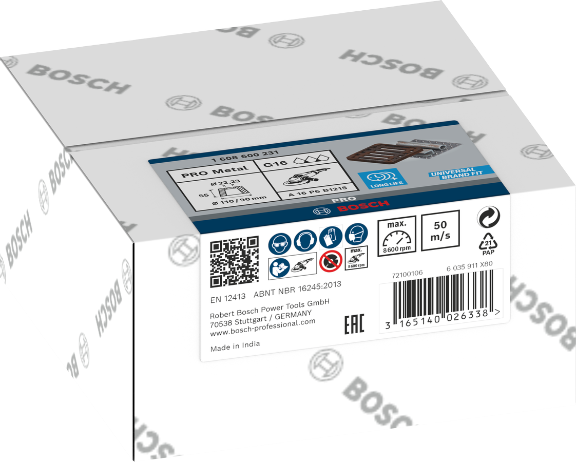 Bosch 1608600231 Conical Cup Wheel Suitable For Metal And Cast Iron, Min Dia - 90mm, Max Dia - 110mm, Height- 55mm, 16 Grit, Pack Of 1 - photo 2