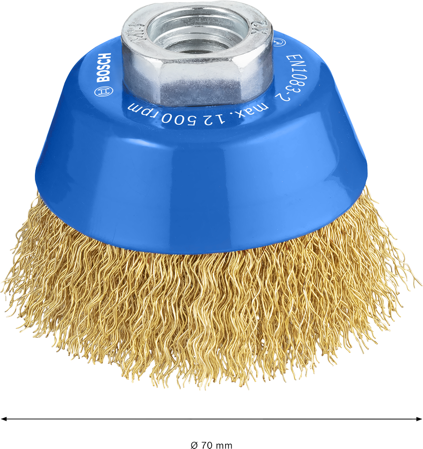 Bosch 1608614020 Bosch Wire Cup Brushes,dia- 70mm, Crimped Wire Brass Coated For Corrosion Protection, M10 And M14 Thread, For Light To - photo 3