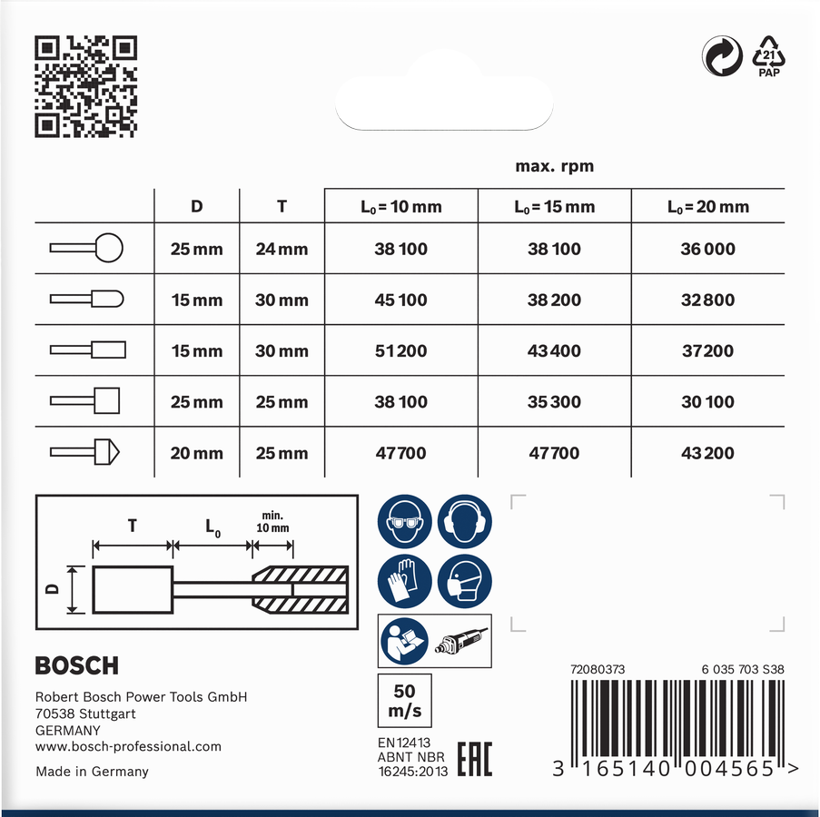 Bosch 1609200286 Grinding Stone Set, Suitable For Straight Grinders And Drills, 6mm Shank, 60 Grit, Pack Of 5 Pcs - photo 3