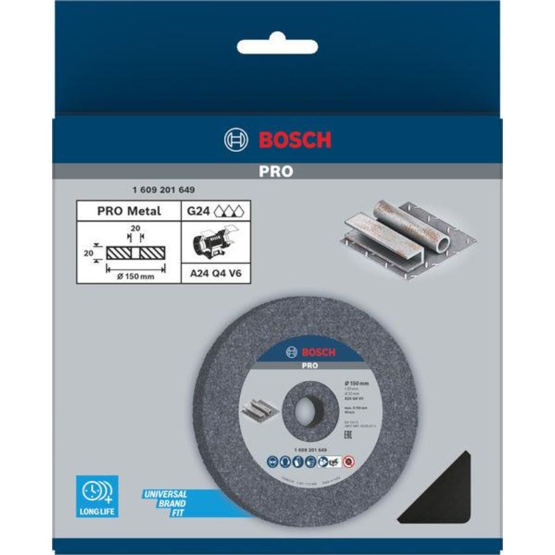 Bosch 1609201649 Bench Grinding Wheel, 6''/ 150 Mm 24 Grit Coarse With 20mm Bore,pack Of 1 - photo 2