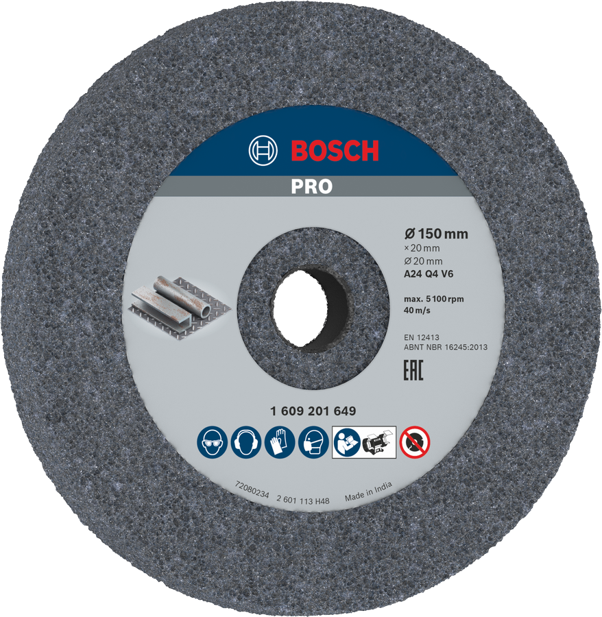 Bosch 1609201649 Bench Grinding Wheel, 6''/ 150 Mm 24 Grit Coarse With 20mm Bore,pack Of 1