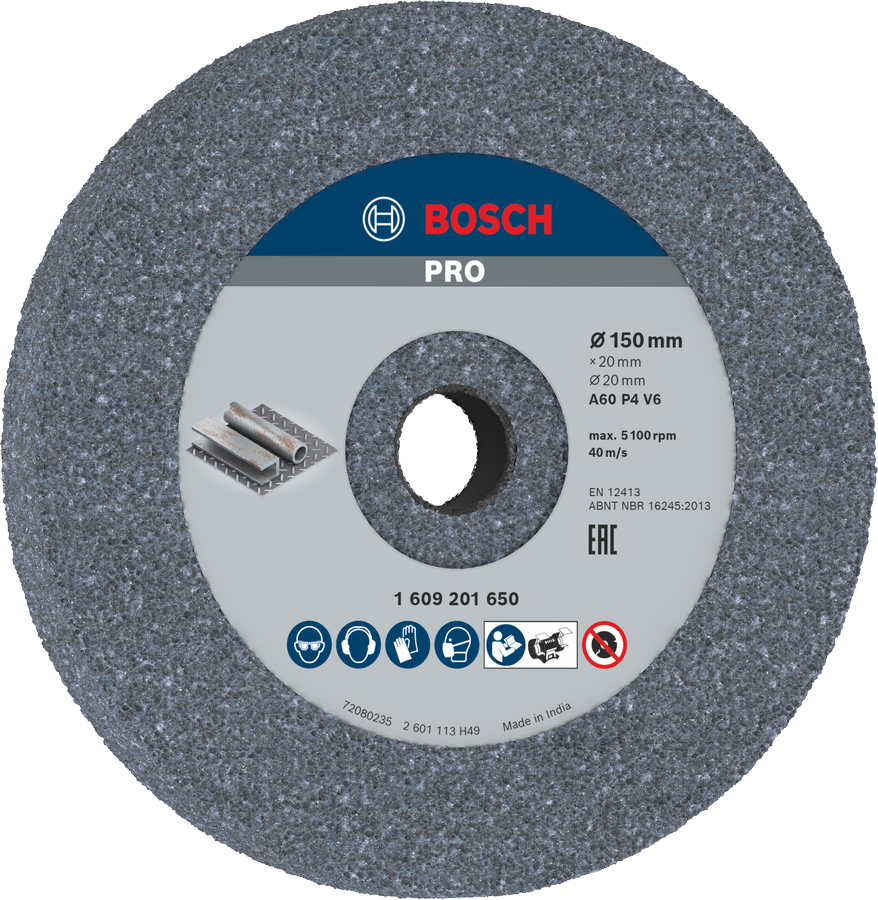 Bosch 1609201650 Bench Grinding Wheel, 6'' / 150 Mm 60 Grit Fine With 20mm Bore, Pack Of 1