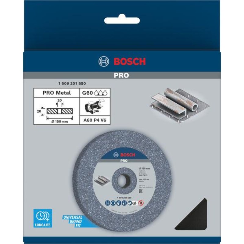 Bosch 1609201650 Bench Grinding Wheel, 6'' / 150 Mm 60 Grit Fine With 20mm Bore, Pack Of 1 - photo 2