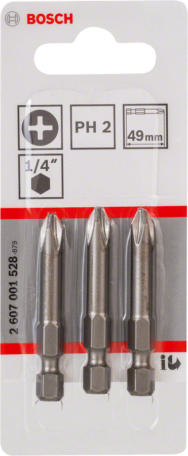 Bosch 2607001528 Ph2 Screwdriver Bit, Single Ended, 49mm Length, Pack Of 3 - photo 2