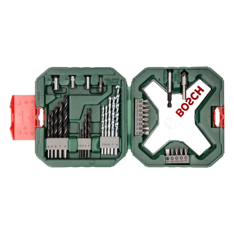 Bosch 2607010608 Bosch Drill Bit And Screwdriving Bits Set, 34 Pieces, X-Line Green, Containing Wood Bits, Masonry Bitsmetal Drill Bits