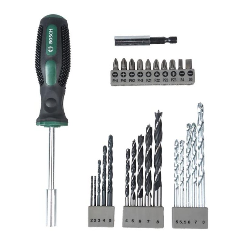 Bosch 2607017201 Bosch Drill Bits And Screwdriving Bits Set, 27 Piece, X-Line Green, With Masonry Bitsmetal Drill Bits, Wood Drill Bits,