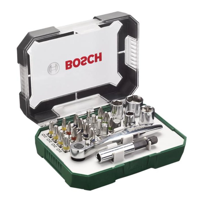 Bosch 2607017322 Bosch Screwdriver Bit And Ratchet Set, 26 Pieces, With 25mm Screwdriver Bits And A Ratchet For Fastening And Loosening