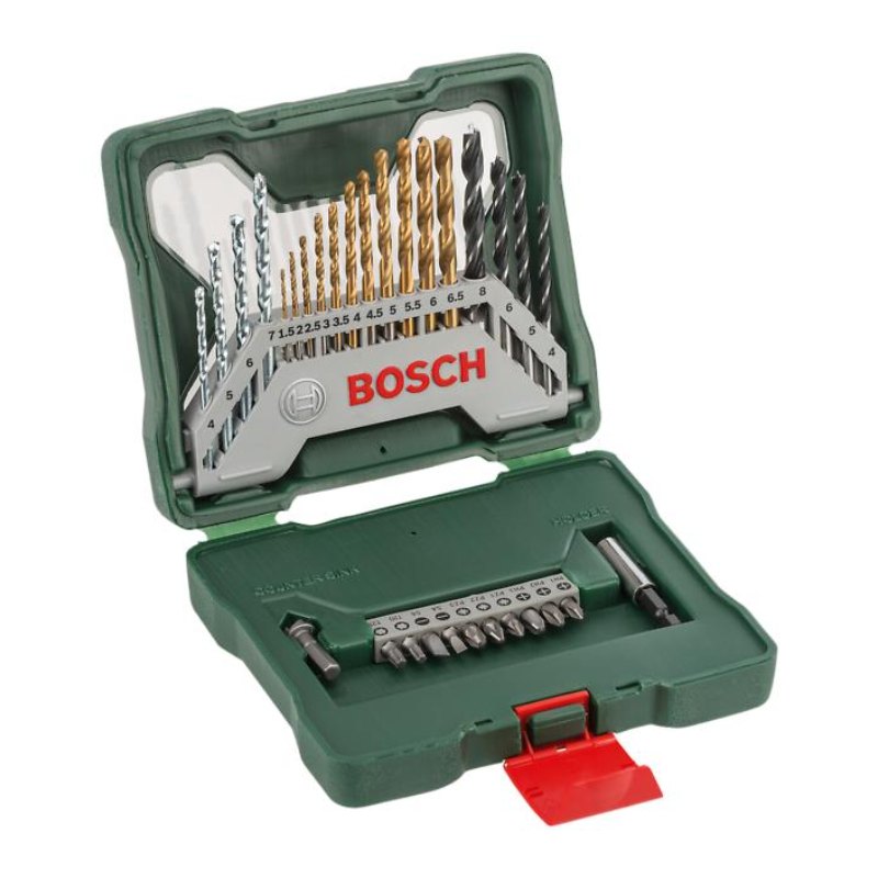 Bosch 2607019324 Drill Bits And Screwdriver Bits Set, 30-Piece, Xline Green, Masonry+hss-Tin Metal+wood Drill Bits, Screwdriver Bits,
