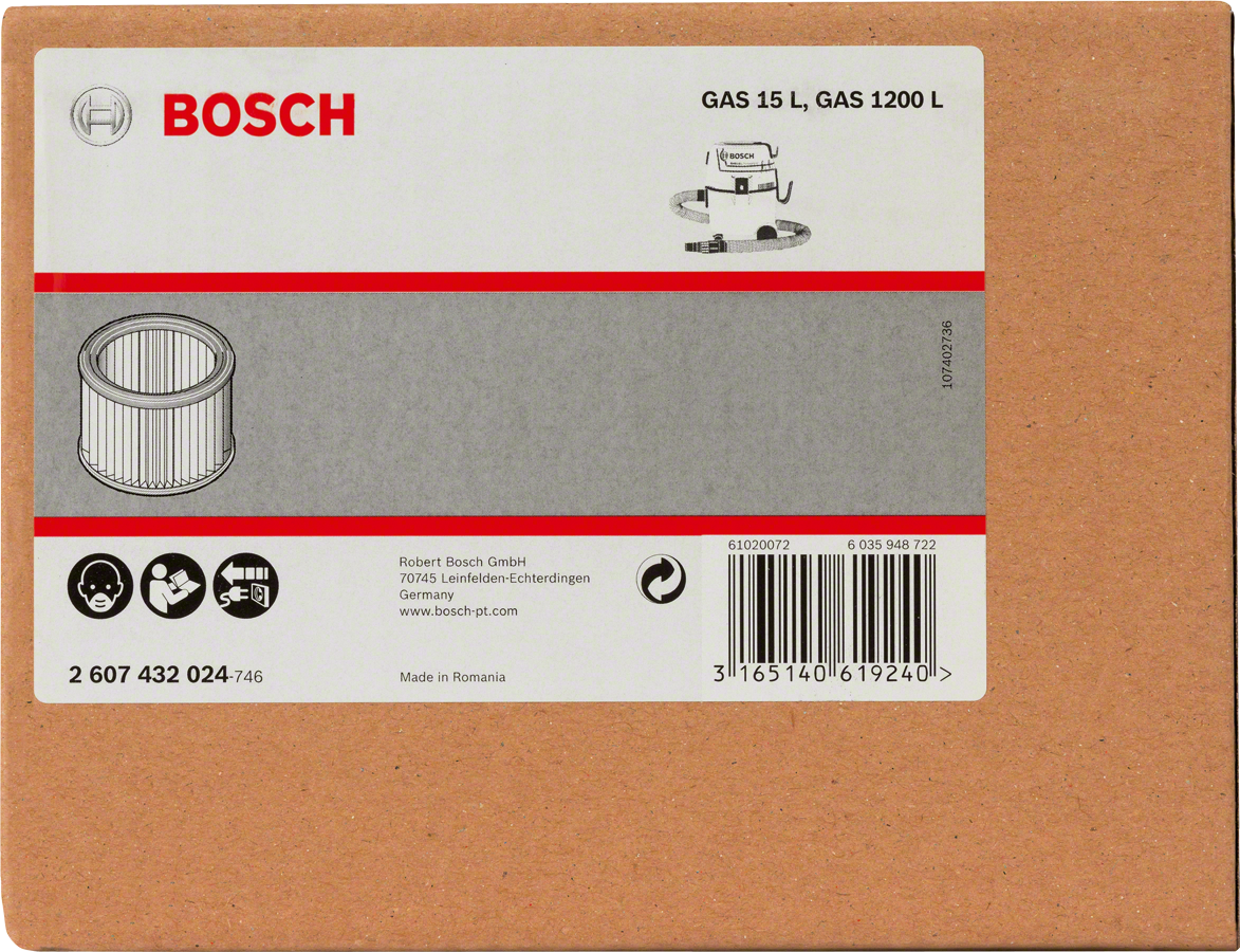 Bosch 2607432024 Bellows Filter, Suitable For Gas12-25/12-25ps; Gas 15 Ps; Gas 20 L Sfc Professional, 3000 Sqcm, 139mm Dia, Height-185mm - photo 2