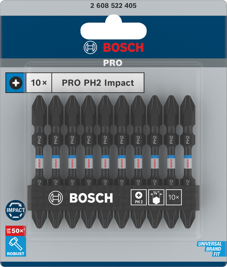 Bosch 2608522405 Impact, Double Ended Screwdriver Bits, Type Ph2-Ph2, Length 65mm, With Black Oxide Suitable For Impact Drivers, Pack - photo 2
