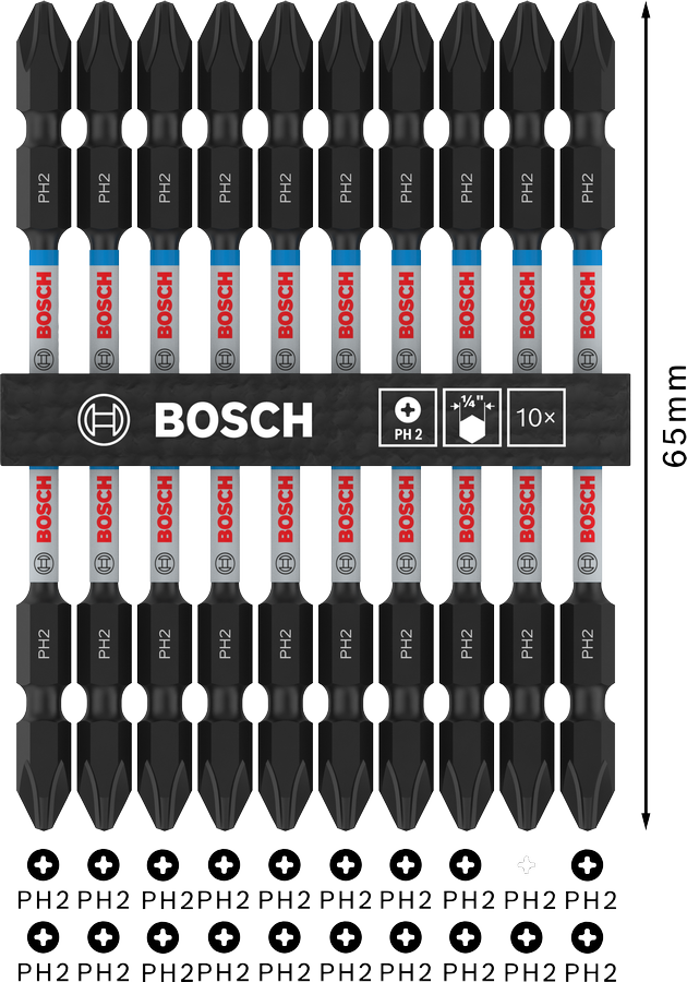 Bosch 2608522406 Impact, Double Ended Screwdriver Bits, Type Ph2-Ph2, Length 110mm, With Black Oxide Suitable For Impact Drivers, Pack - photo 3