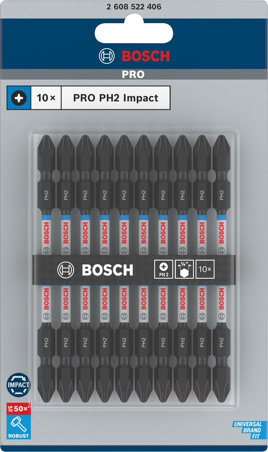 Bosch 2608522406 Impact, Double Ended Screwdriver Bits, Type Ph2-Ph2, Length 110mm, With Black Oxide Suitable For Impact Drivers, Pack - photo 2