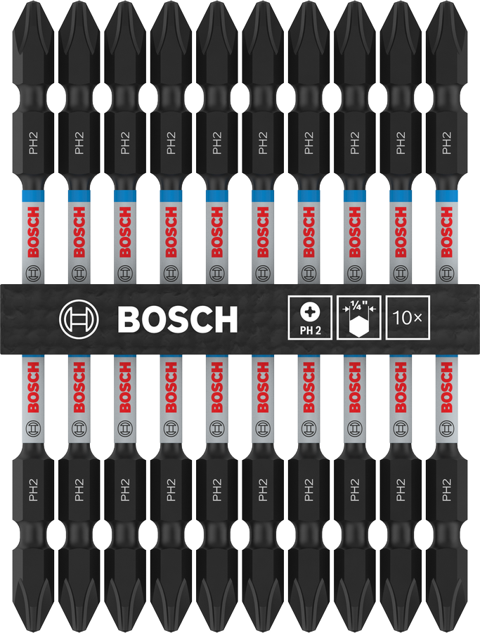 Bosch 2608522406 Impact, Double Ended Screwdriver Bits, Type Ph2-Ph2, Length 110mm, With Black Oxide Suitable For Impact Drivers, Pack