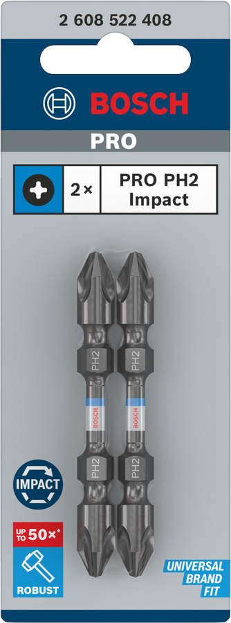 Bosch 2608522408 Impact, Double Ended Screwdriver Bits, Type Ph2-Ph2, Length 65mm, With Black Oxide Suitable For Impact Drivers, Pack - photo 2