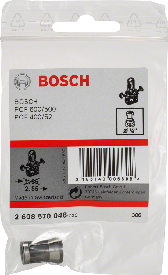 Bosch 2608570048 Collet Without Locking Nut, 1/4" Shank - photo 2
