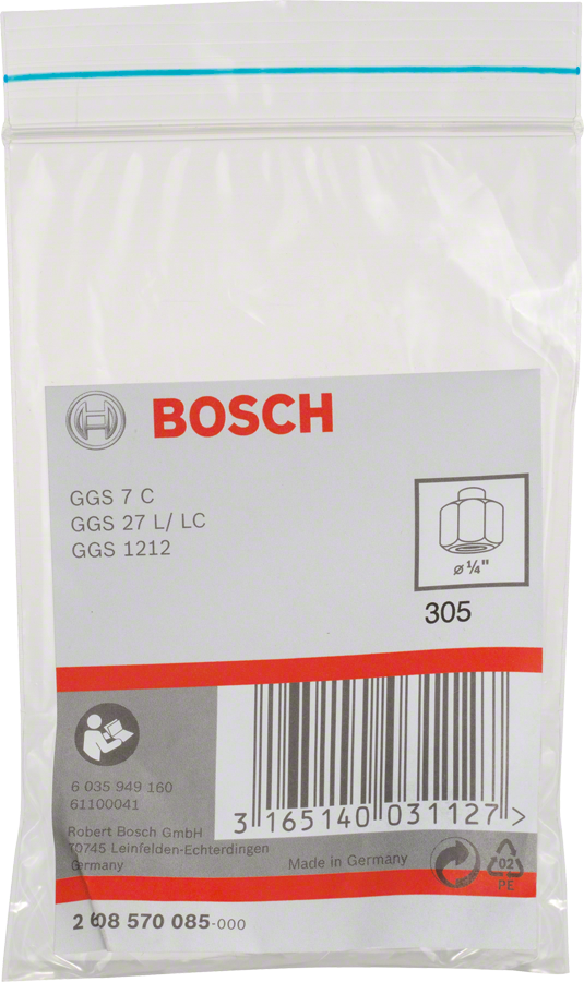 Bosch 2608570085 Collets With Locking Nut For Straight Grinders, 1/4" Shank, - photo 2