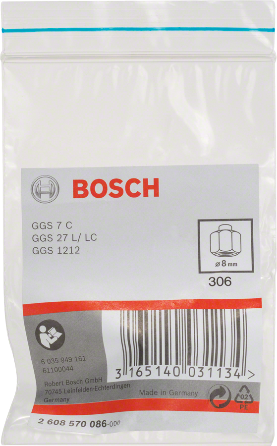 Bosch 2608570086 Collets With Locking Nut For Straight Grinders, With 8mm Shank - photo 2