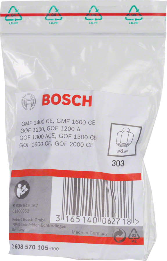Bosch 2608570105 Collets For Bosch Routers 8mm Suitable For Gmf 1400 Ce; Gmf 1600 Ce; Gof 1200 A; Gof 1300 Ace; Gof 1300 Ce; Gof 1600 - photo 2