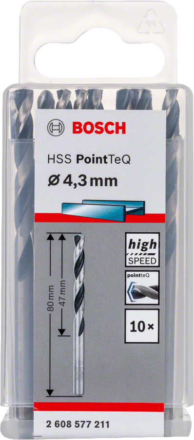 Bosch 2608577211 Metal Drill Bit, Hss Pointteq, With Din338 Standards, Diameter 4.3mm, Pack Of 10 - photo 2