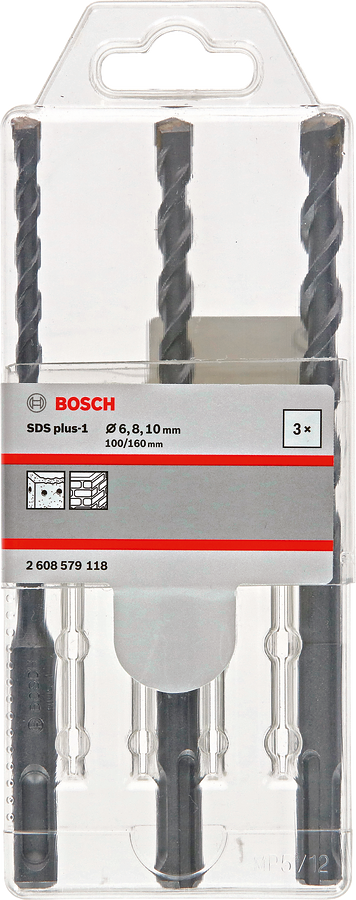 Bosch 2608579118 Sds Plus -1 Drill Bit Set, With 6x100x160, 8x100x160, 10x100x160, Pack Of 3 - photo 2