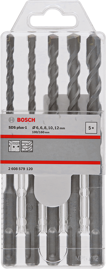 Bosch 2608579120 Sds Plus -1 Drill Bit Set, With 6x100x160, 6x100x160, 8x100x160, 10x100x160, 12x100x160, Pack Of 5 - photo 2