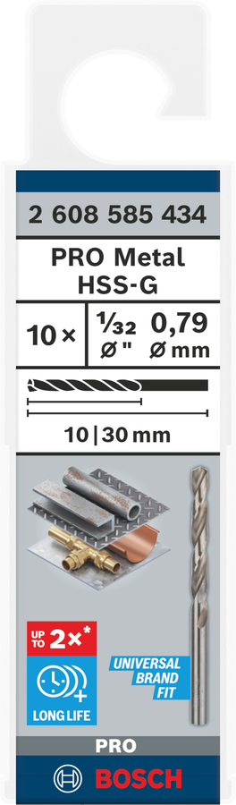 Bosch 2608585434 Hss-G Metal Drill Bits Diameter-1/32"mm, Working Length-10mm, Total Length-30mm - photo 2