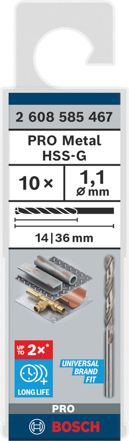 Bosch 2608585467 Hss-G Metal Drill Bits Diameter-1.1mm, Working Length-14mm, Total Length-36mm - photo 2