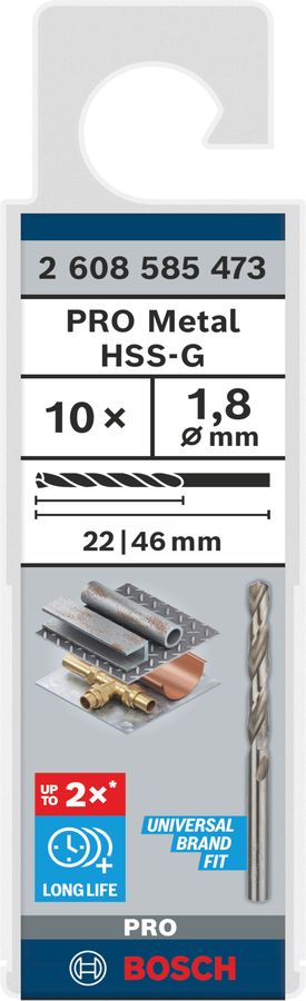 Bosch 2608585473 Hss-G Metal Drill Bits Diameter-1.8mm, Working Length-22mm, Total Length-46mm - photo 2