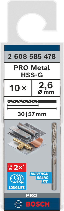 Bosch 2608585478 Hss-G Metal Drill Bits Diameter-2.6mm, Working Length-30mm, Total Length-57mm - photo 2
