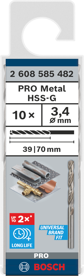 Bosch 2608585482 Hss-G Metal Drill Bits Diameter-3.4mm, Working Length-39mm, Total Length-70mm - photo 2
