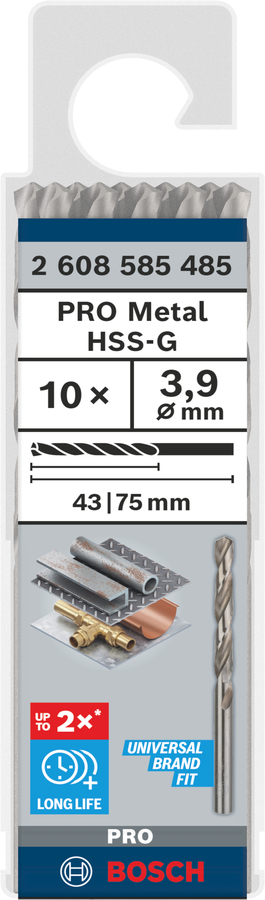 Bosch 2608585485 Hss-G Metal Drill Bits Diameter-3.9mm, Working Length-43mm, Total Length-75mm - photo 2
