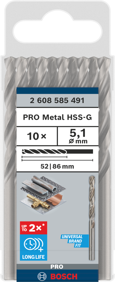 Bosch 2608585491 Hss-G Metal Drill Bits Diameter-5.1mm, Working Length-52mm, Total Length-86mm - photo 2