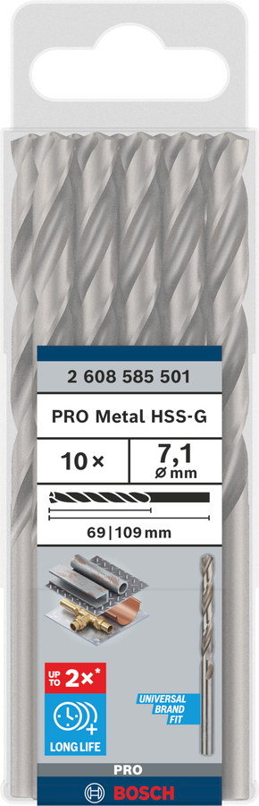 Bosch 2608585501 Hss-G Metal Drill Bits Diameter-7.1mm, Working Length-69mm, Total Length-109mm - photo 2
