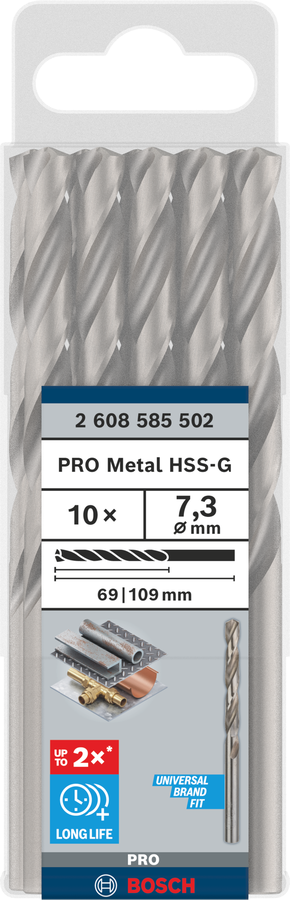 Bosch 2608585502 Hss-G Metal Drill Bits Diameter-7.3mm, Working Length-69mm, Total Length-109mm - photo 2
